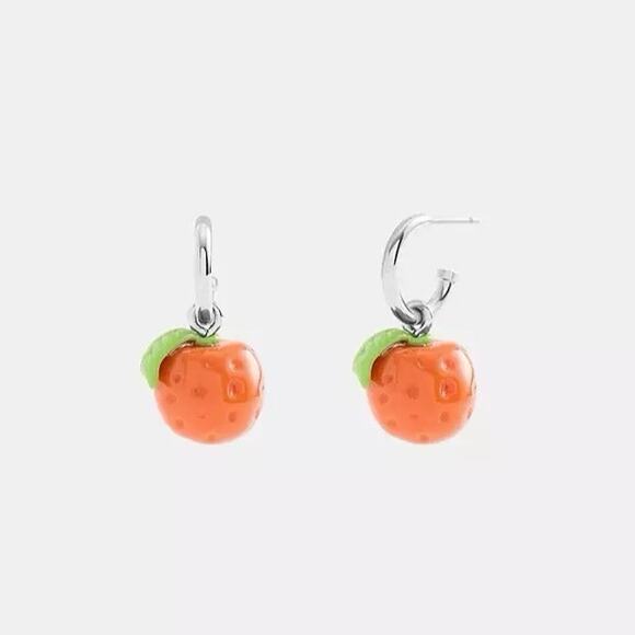 NEW Coach Charm Huggie Earrings Orange CBB23 Silver/Orange With Pouch - Picture 4 of 5